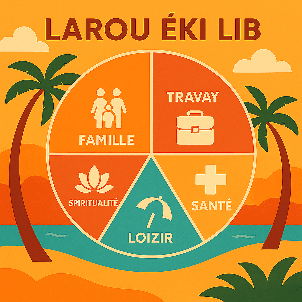 Roue de l'équilibre créole avec 8 domaines de vie pour entrepreneurs martiniquais