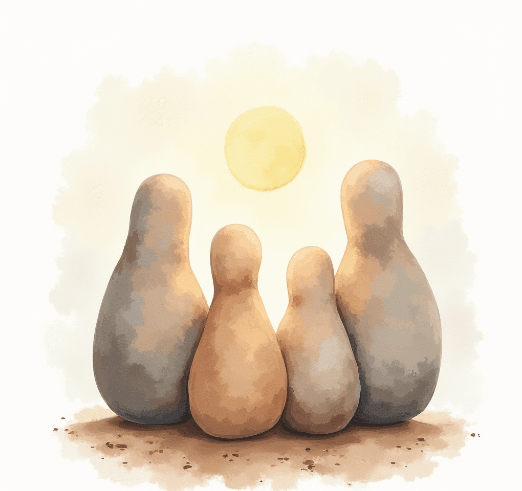 Illustration de formes humaines en cercle évoquant la solidarité et le soutien mutuel au sein de la communauté de coaching.